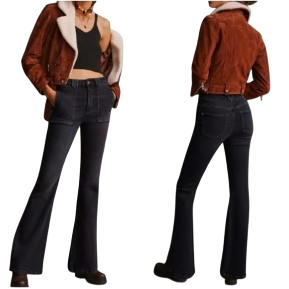 Anthropologie Denim - Anthropologie  Patch Pocket Pilcro The Icon Wide Leg Flare Jeans Black  28
